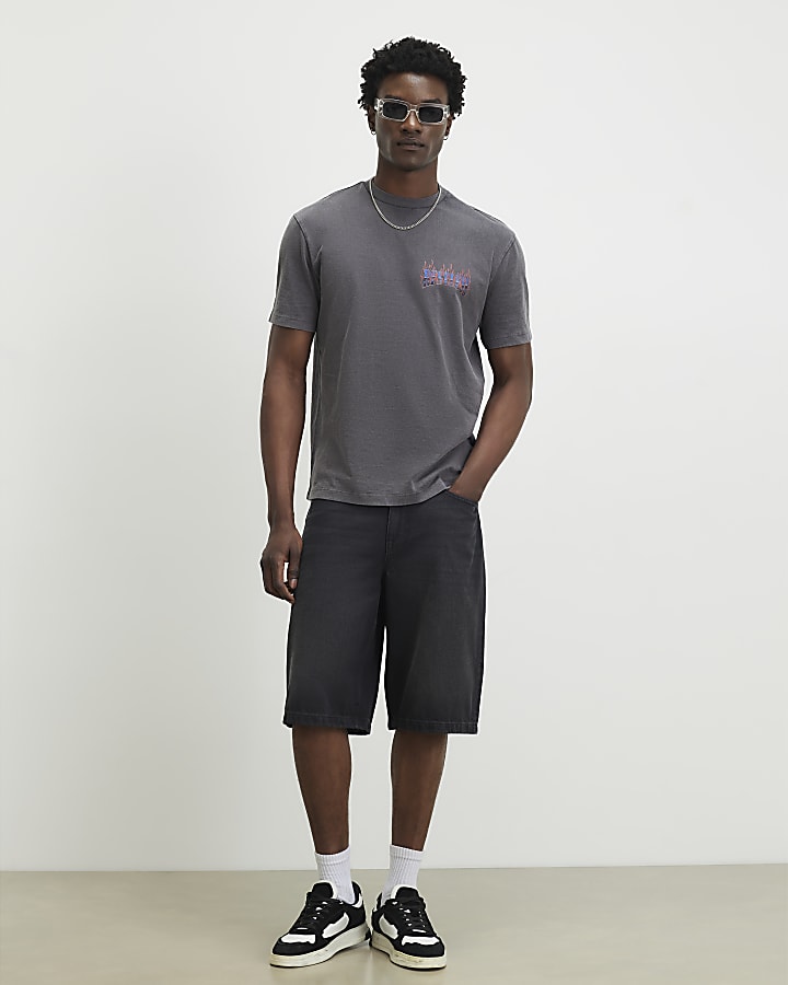 Black Oversized Fit Washed Surf City T-Shirt