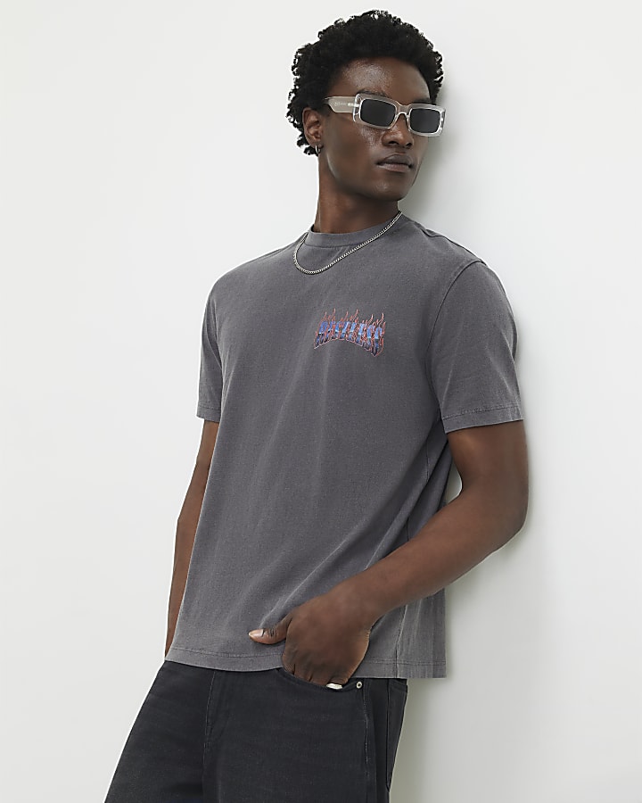 Black Oversized Fit Washed Surf City T-Shirt