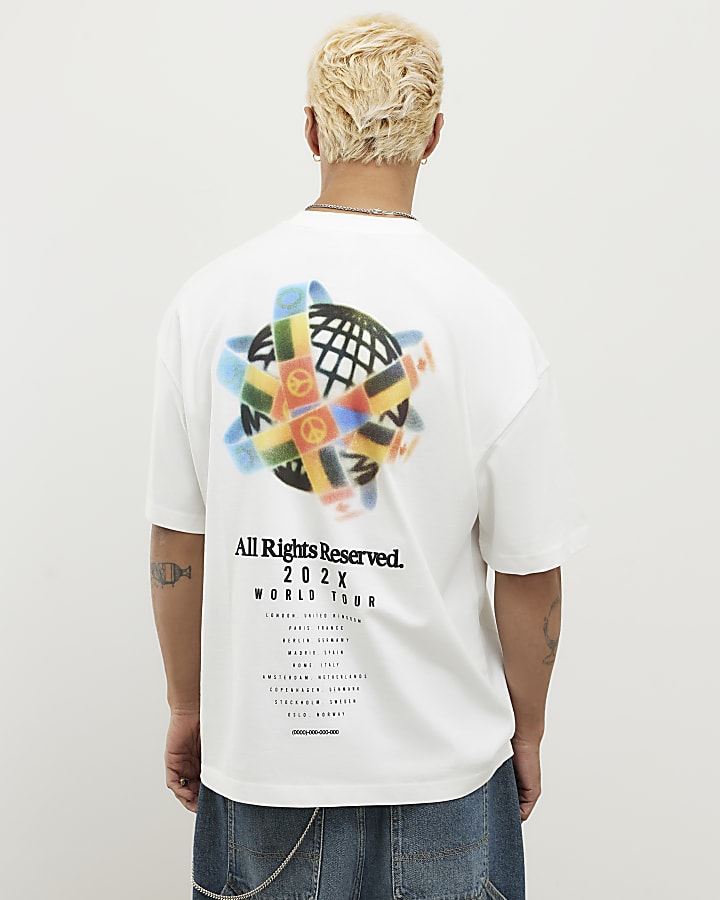 White Oversized Fit All Rights Flag T-Shirt