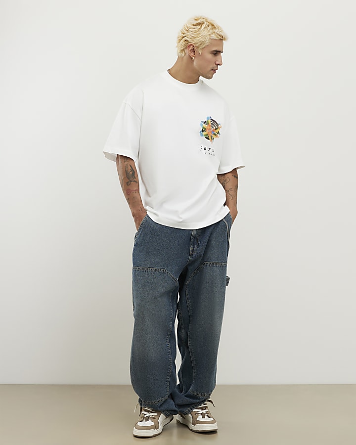 White Oversized Fit All Rights Flag T-Shirt