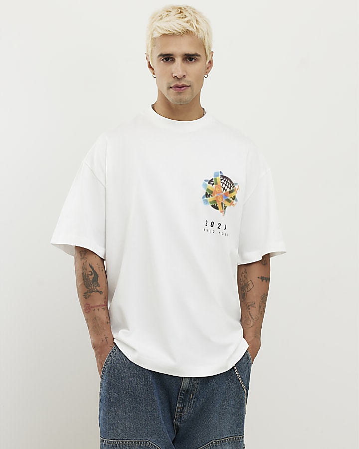 White Oversized Fit All Rights Flag T-Shirt