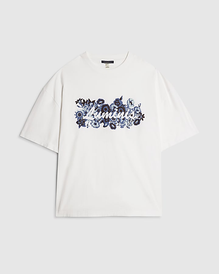 White Oversized Cotton Floral Luminis T-Shirt