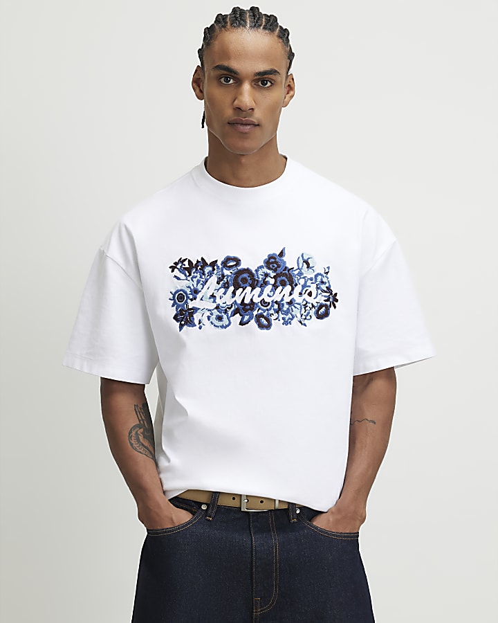 White Oversized Fit Floral Luminis T-Shirt