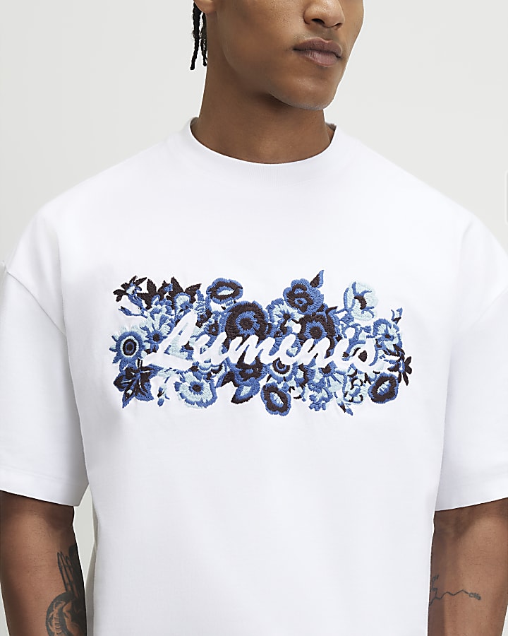 White Oversized Fit Floral Luminis T-Shirt