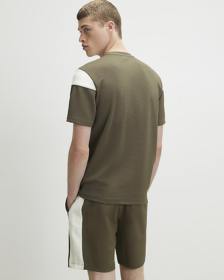 Khaki Slim Fit Colour Block T-Shirt