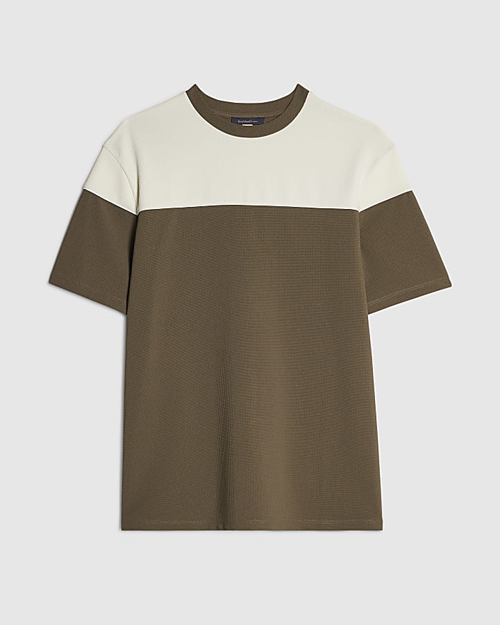 Khaki Slim Fit Colour Block T-Shirt