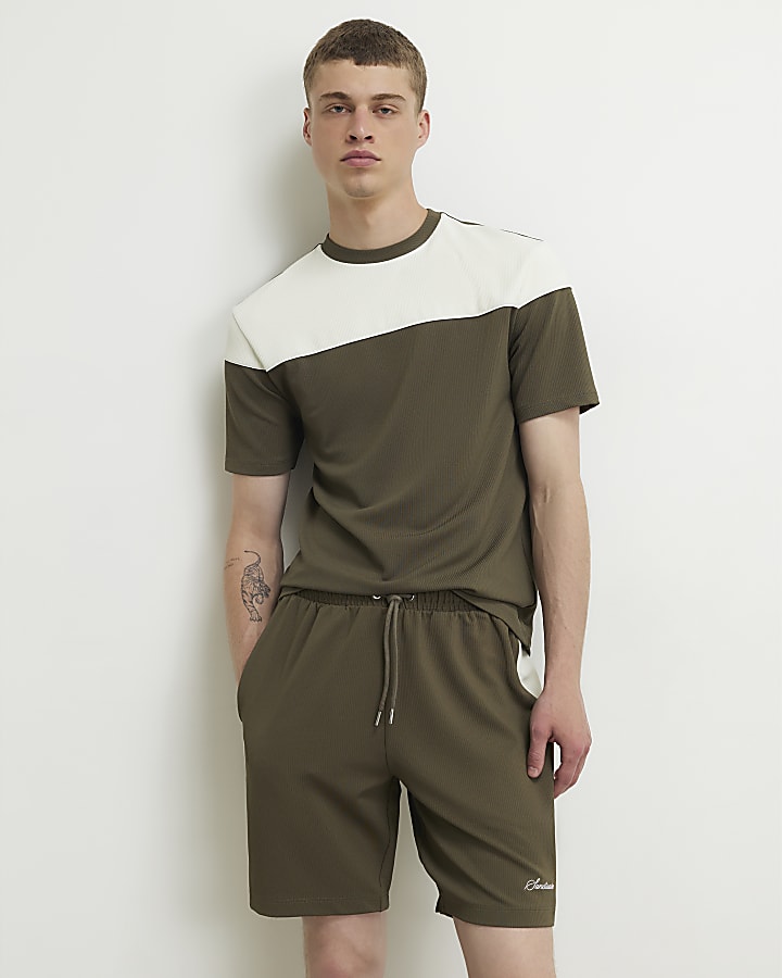 Khaki Slim Fit Colour Block T-Shirt