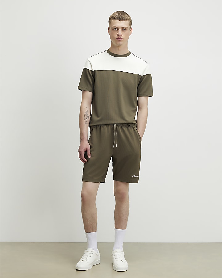 Khaki Slim Fit Colour Block T-Shirt