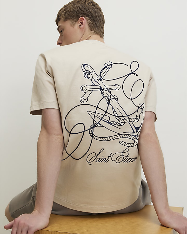 Beige Regular Fit Anchor Marine T-Shirt