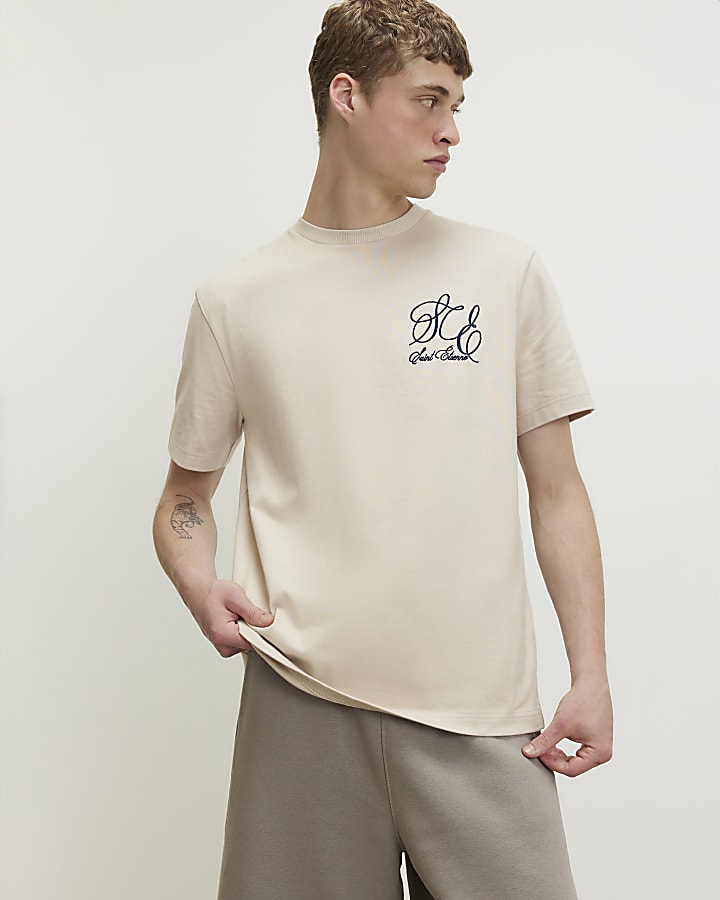 Beige Regular Fit Anchor Marine T-Shirt