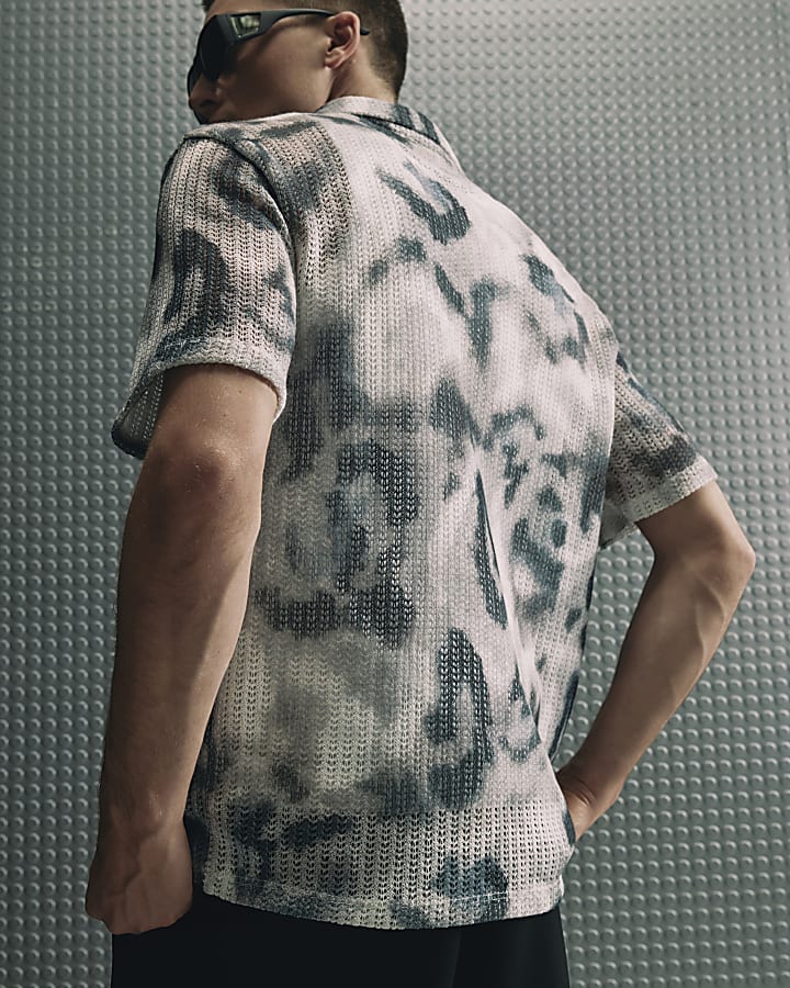 Black Regular Fit Printed Crochet Shirt