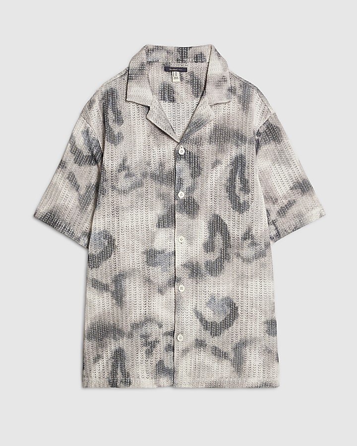 Black Regular Fit Printed Crochet Shirt