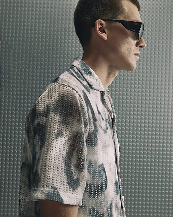 Black Regular Fit Printed Crochet Shirt