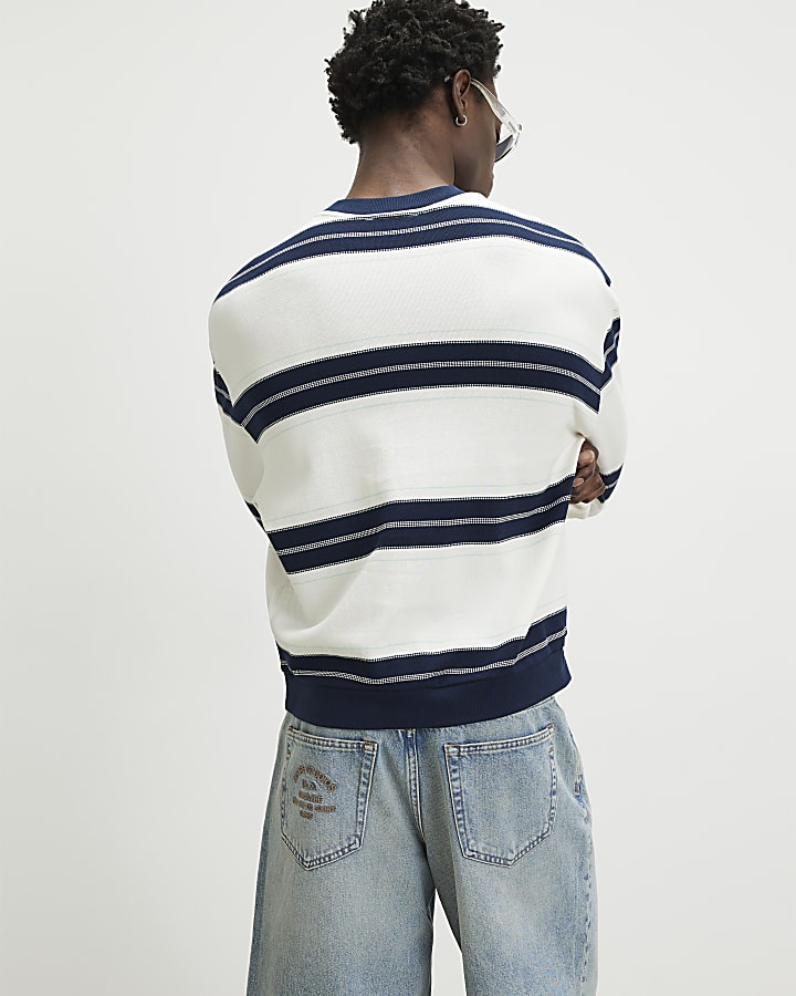 White Regular Fit Prolific Stripe Sweatshirt