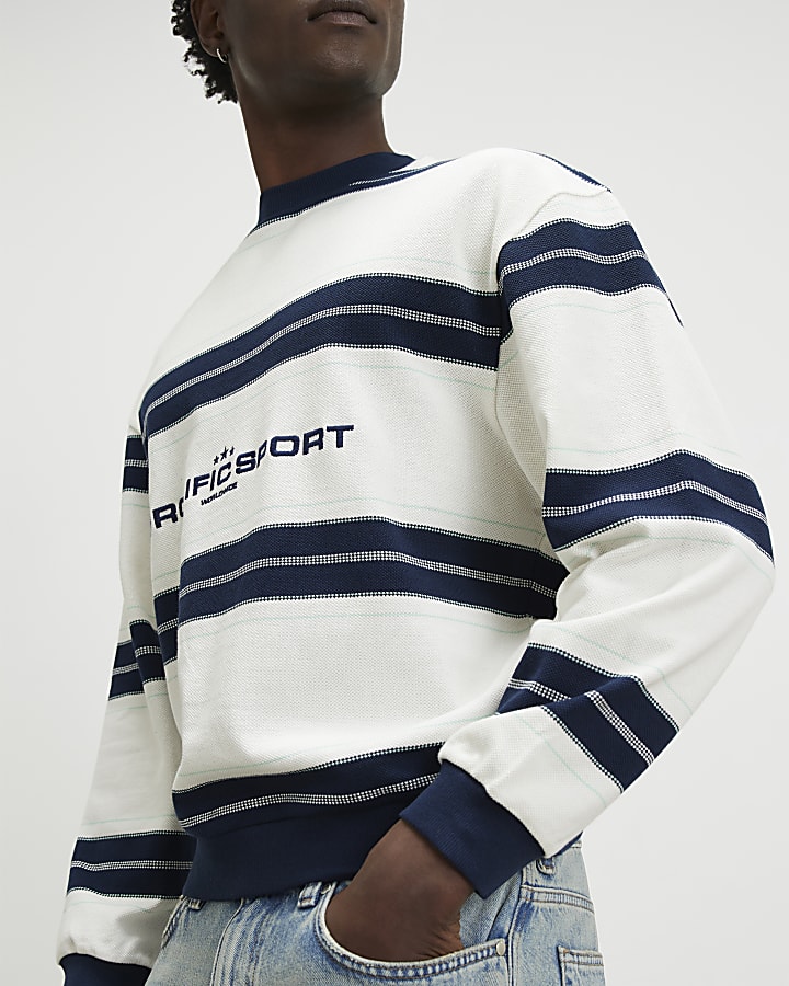 White Regular Fit Prolific Stripe Sweatshirt