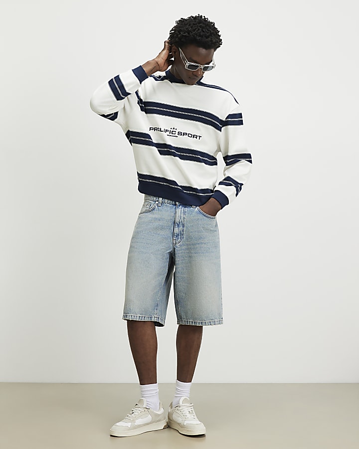 White Regular Fit Prolific Stripe Sweatshirt