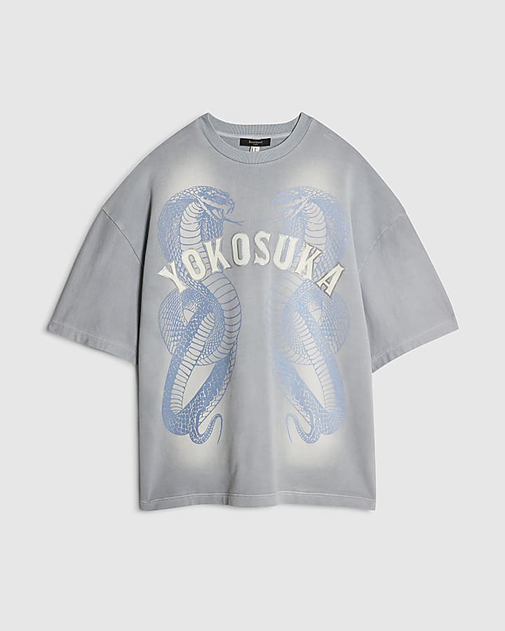 Blue Oversized Cotton Yokosuka Washed T-Shirt