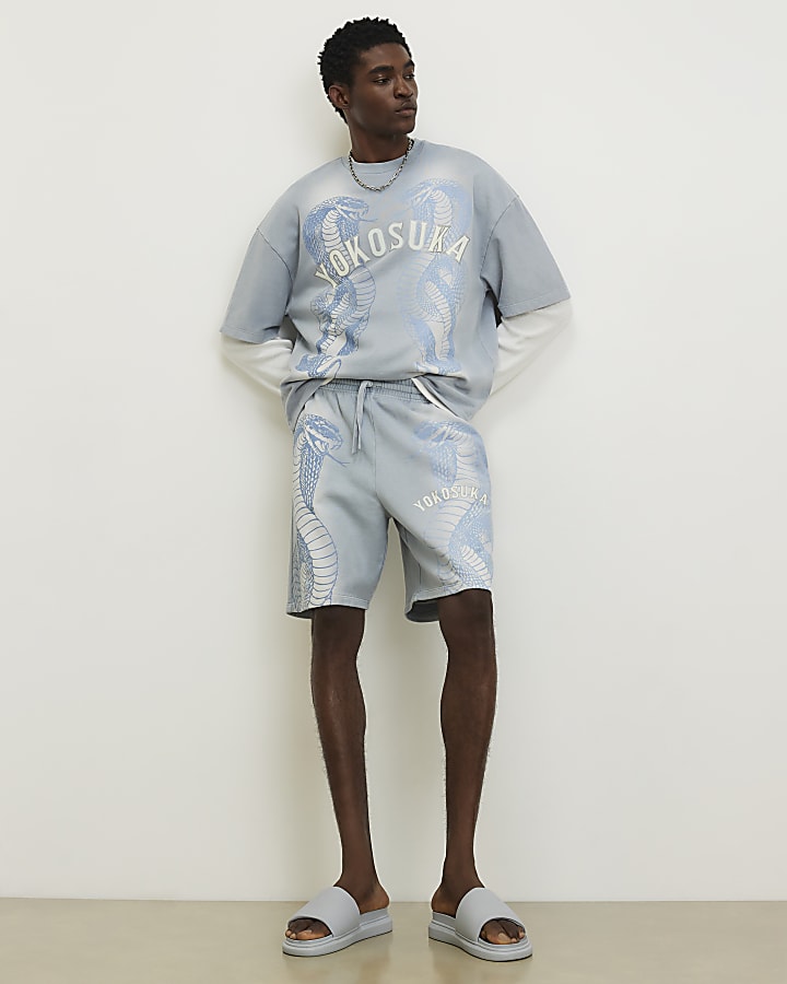 Blue Oversized Fit Yokosuka Washed T-shirt