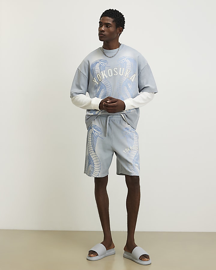 Blue Regular Fit Washed Yokosuka Shorts