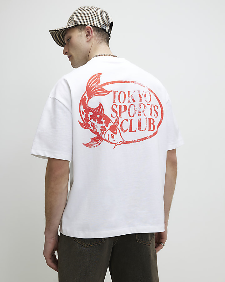 White Oversized Fit Tokyo Sports Fish T-Shirt
