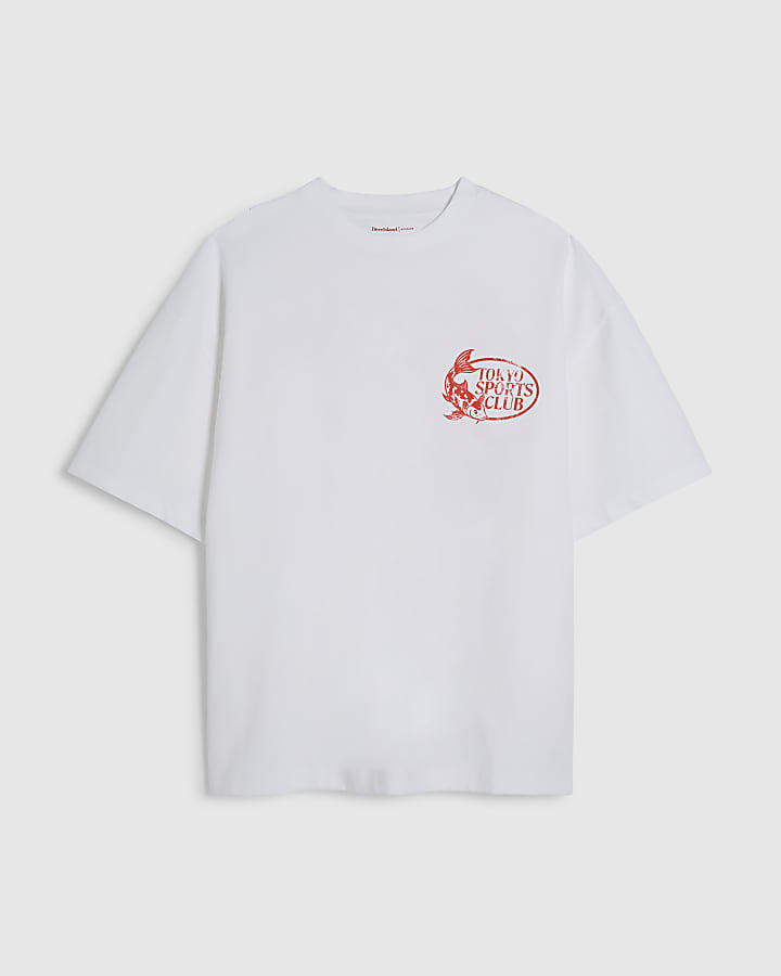 White Oversized Fit Tokyo Sports Fish T-Shirt