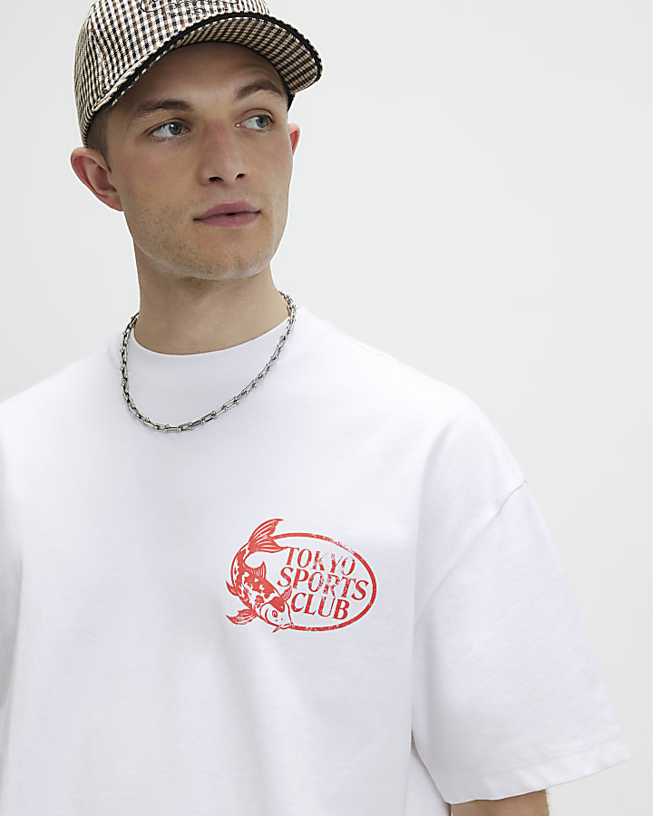 White Oversized Fit Tokyo Sports Fish T-Shirt