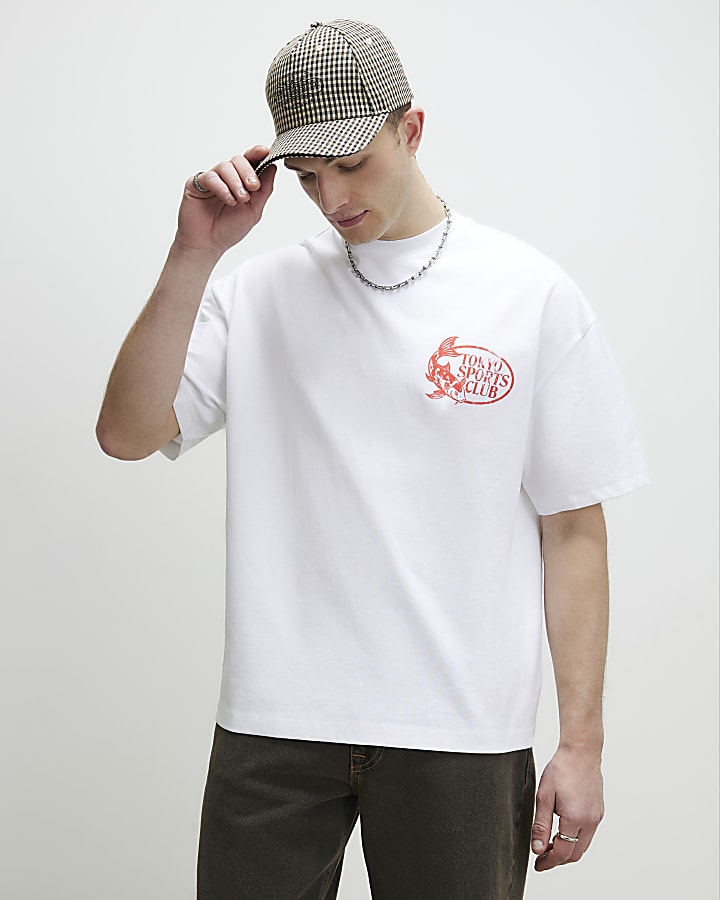 White Oversized Fit Tokyo Sports Fish T-Shirt