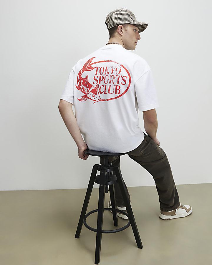White Oversized Fit Tokyo Sports Fish T-Shirt