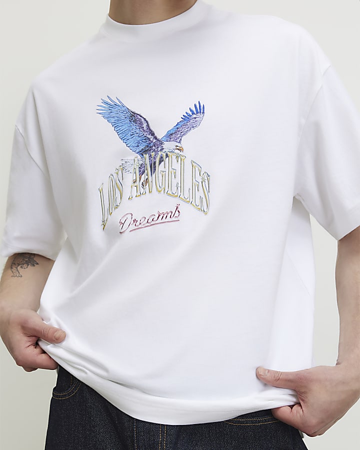 White Oversized Fit LA Eagle T-Shirt