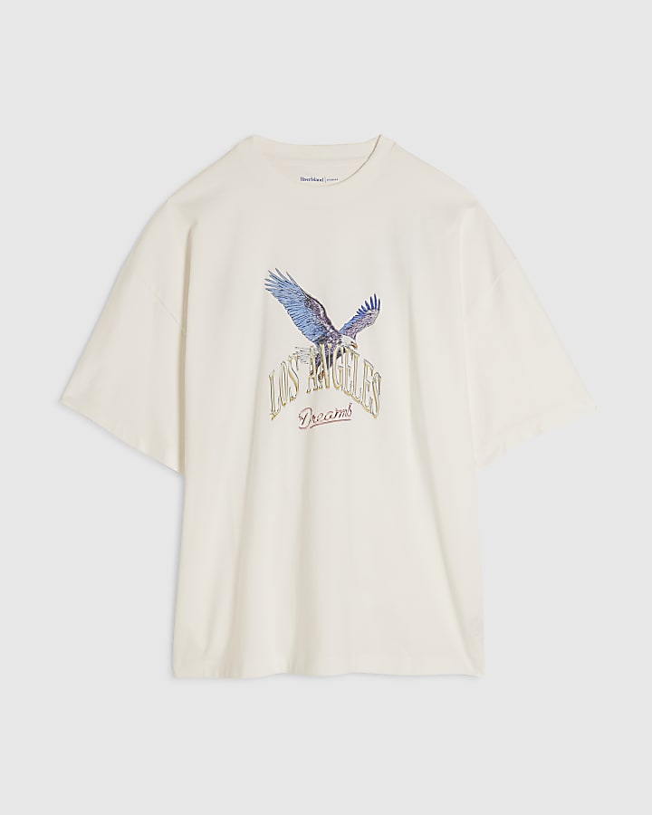White Oversized Fit Midweight Eagle T-Shirt