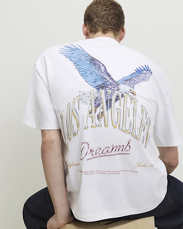 White Oversized Fit LA Eagle T-Shirt