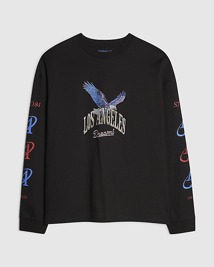 Black Oversized Fit LA Eagle T-Shirt