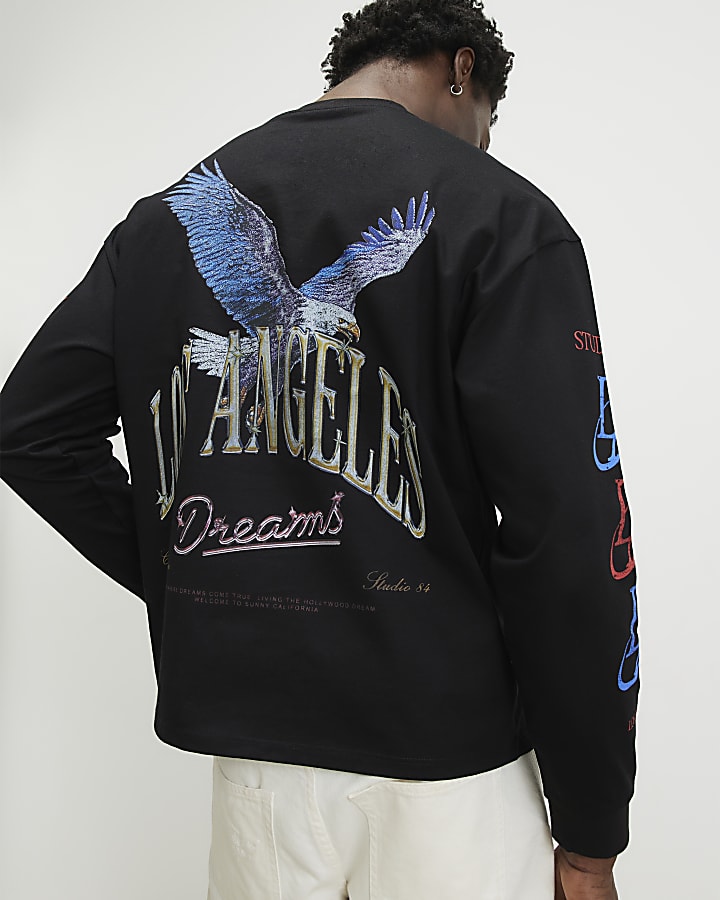 Black Oversized Fit LA Eagle T-Shirt