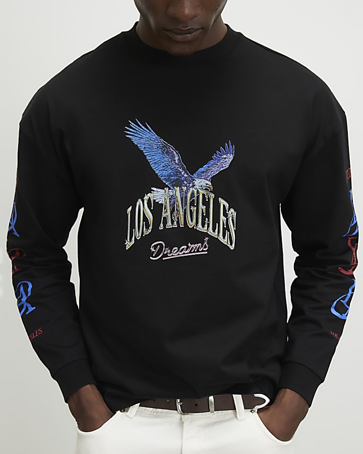 Black Oversized Fit LA Eagle T-Shirt