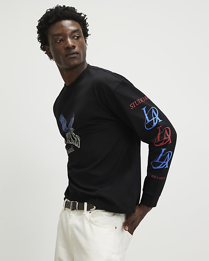 Black Oversized Fit LA Eagle T-Shirt