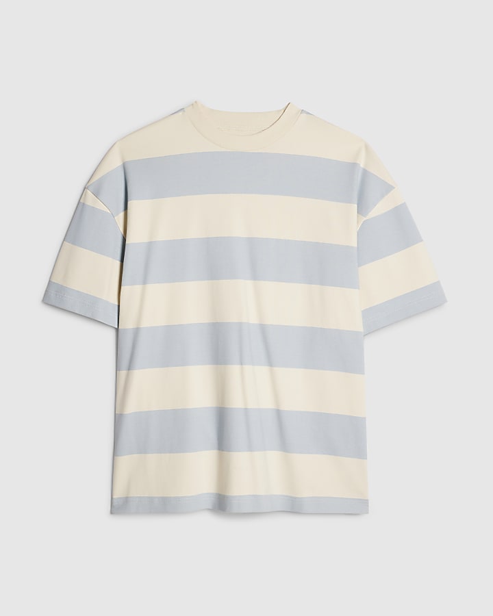 Blue Oversized Cotton Stripe T-Shirt