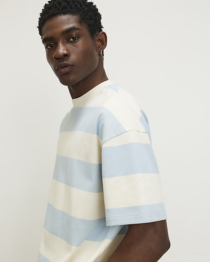 Blue Oversized Fit Stripe T-Shirt