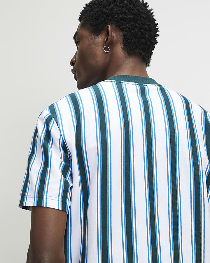 Blue Oversized Fit Vertical Stripe T-Shirt