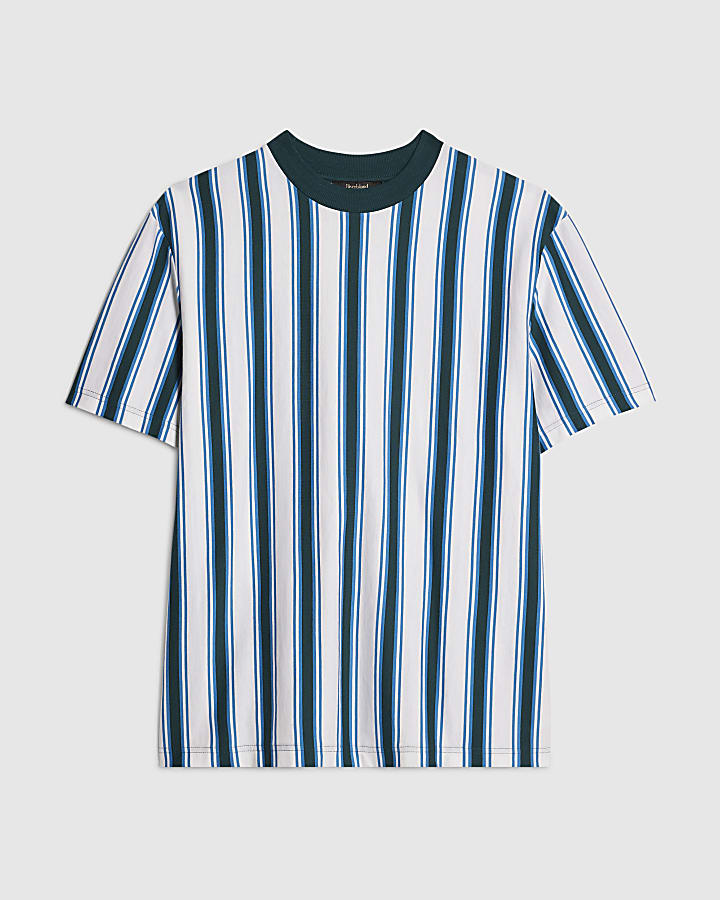 Blue Oversized Fit Vertical Stripe T-Shirt