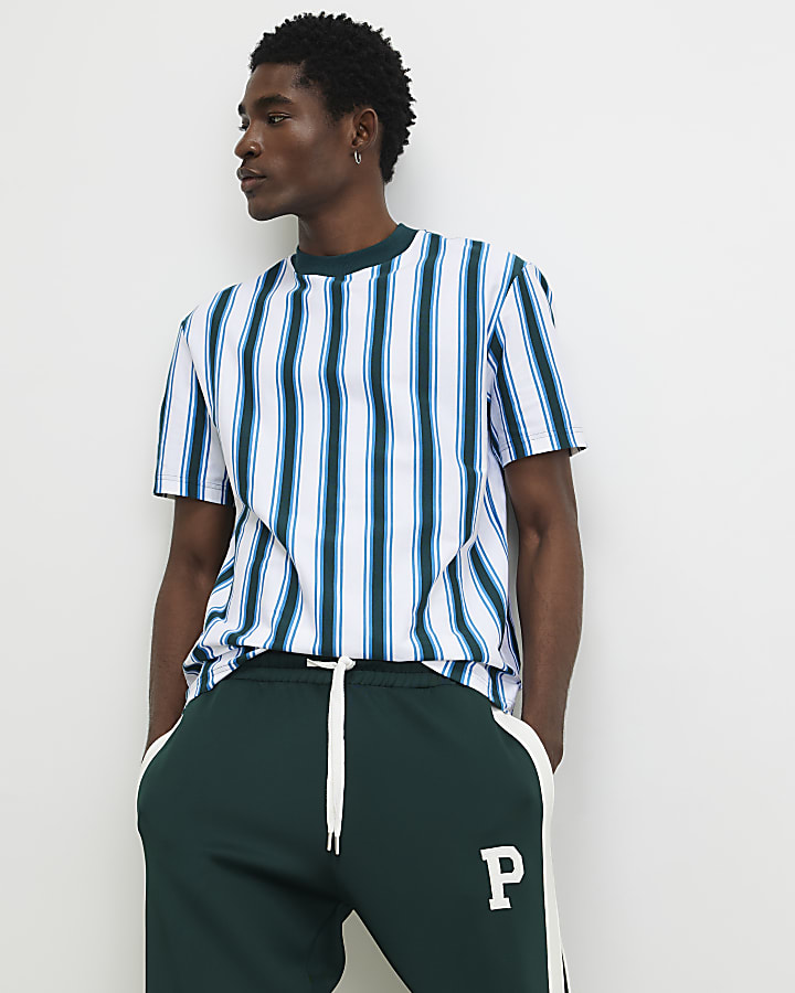 Blue Oversized Fit Vertical Stripe T-Shirt