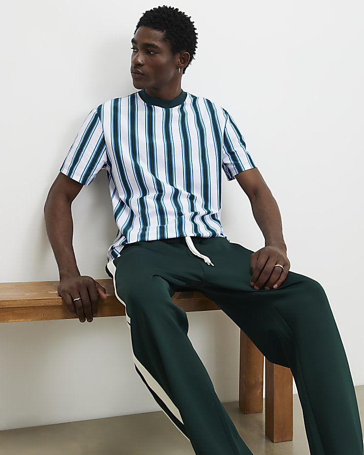 Blue Oversized Fit Vertical Stripe T-Shirt