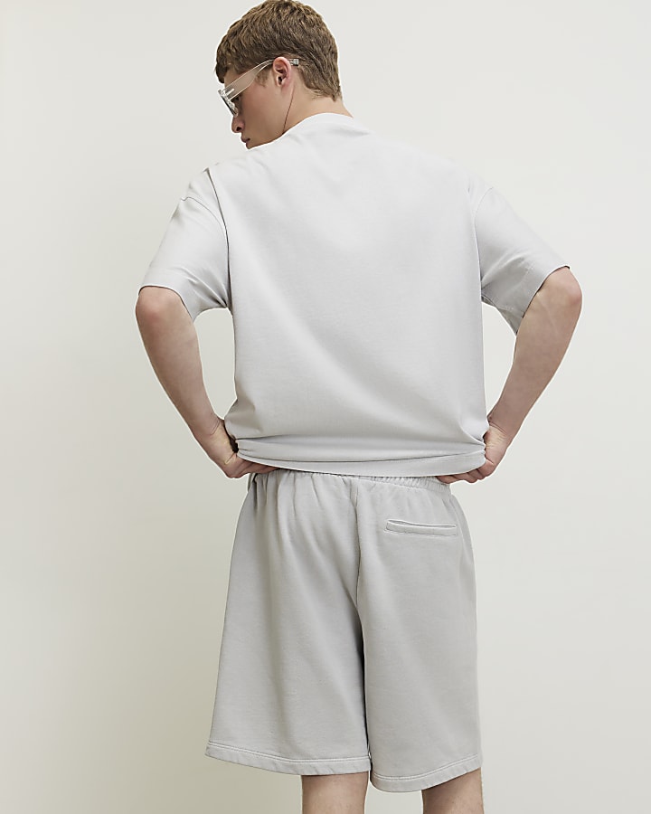 Grey Oversized Fit Washed T-Shirt & Short Set