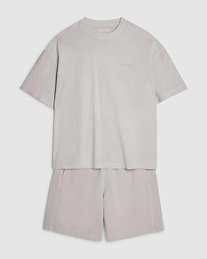 Grey Oversized Cotton T-Shirt & Shorts Set