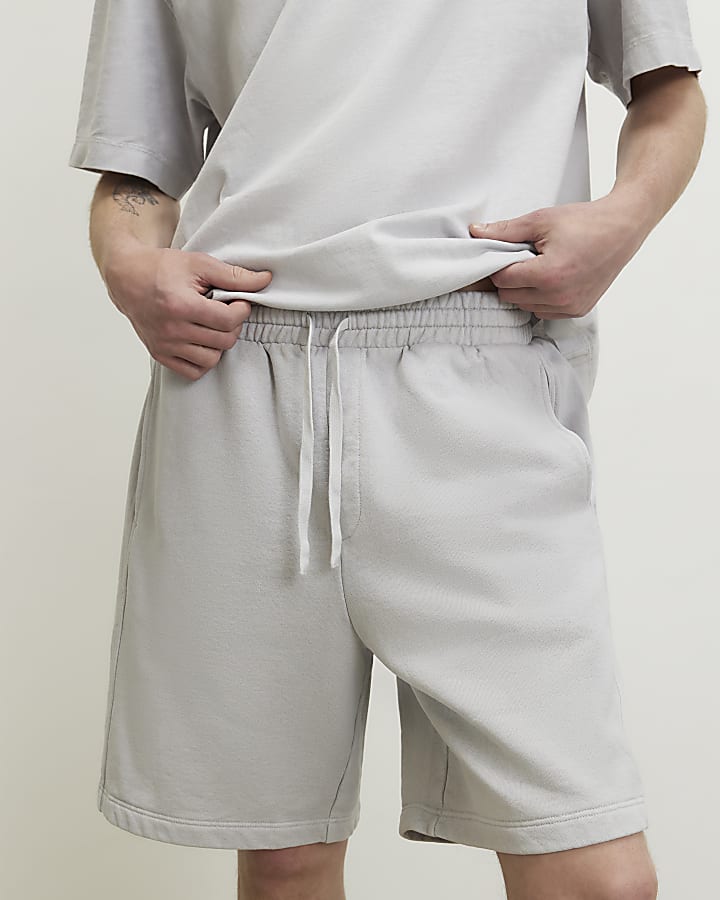 Grey Oversized Fit Washed T-Shirt & Short Set