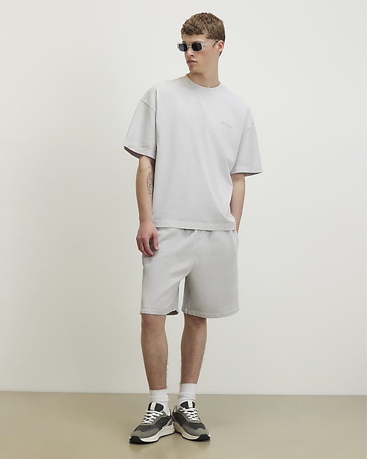 Grey Oversized Fit Washed T-Shirt & Short Set