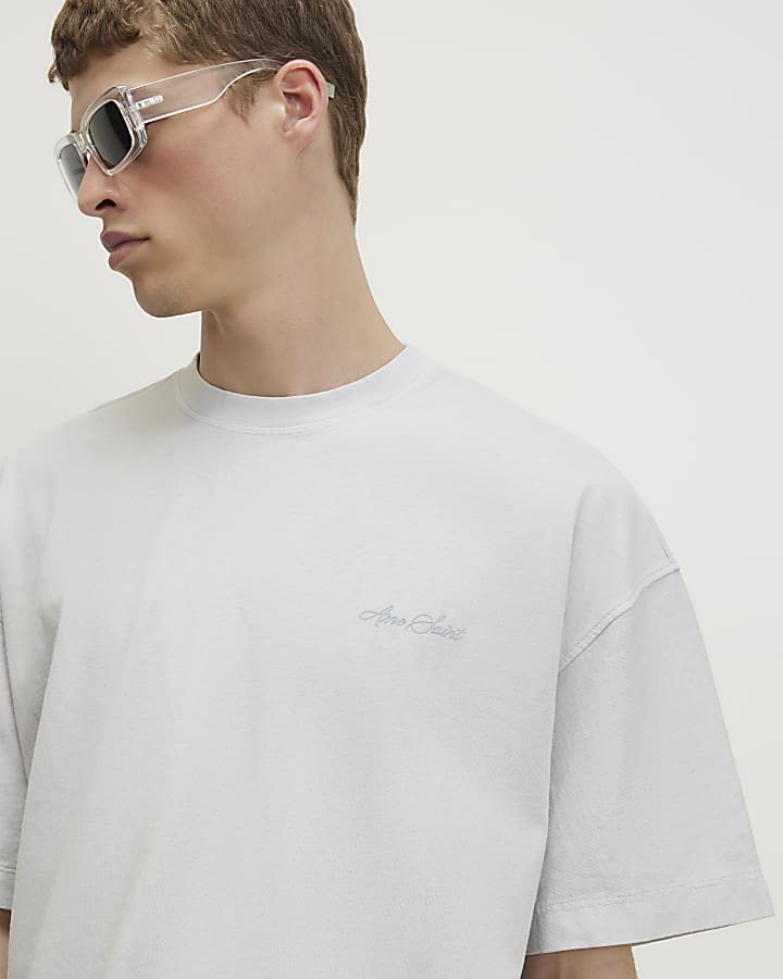 Grey Oversized Fit Washed T-Shirt & Short Set