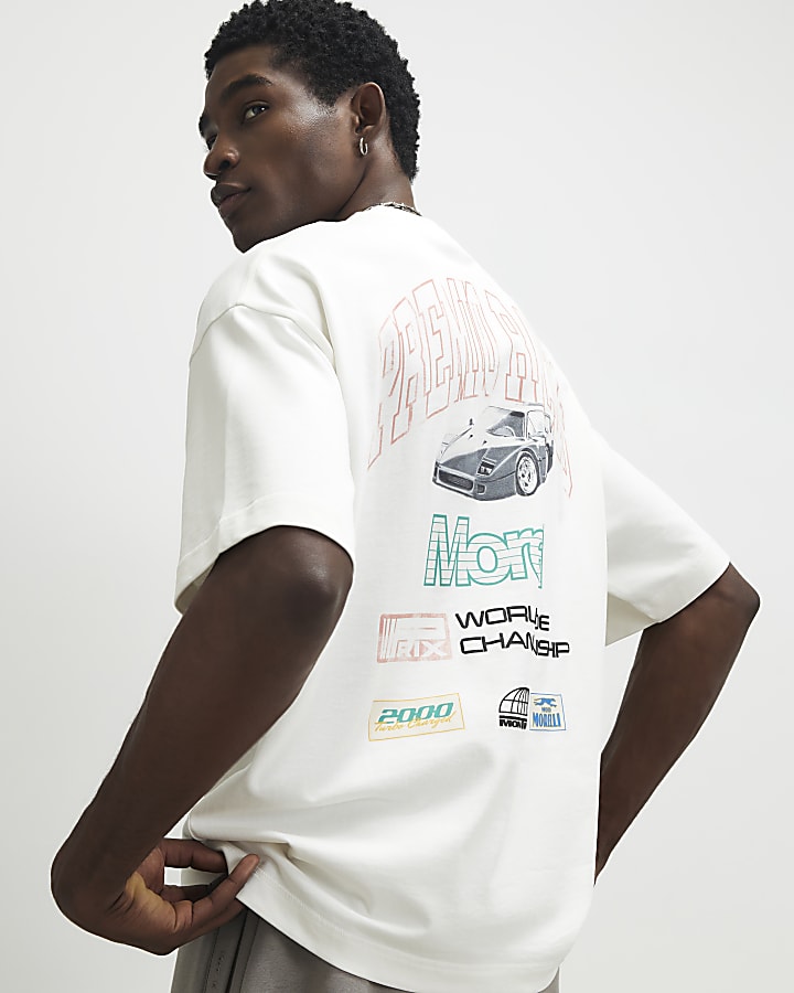 White Oversized Fit Premio Racing T-Shirt
