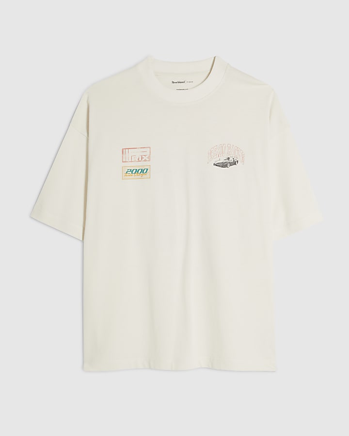 White Oversized Fit Premio Racing T-Shirt