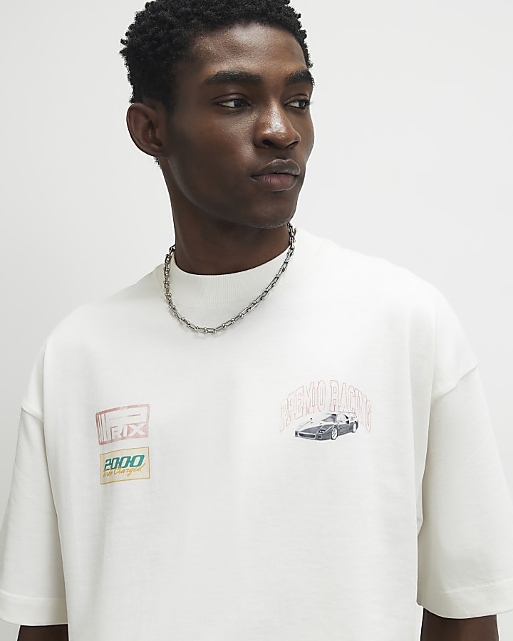 White Oversized Fit Premio Racing T-Shirt