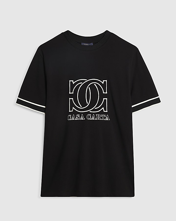 Black Slim Fit Casa Carta Pique T-Shirt